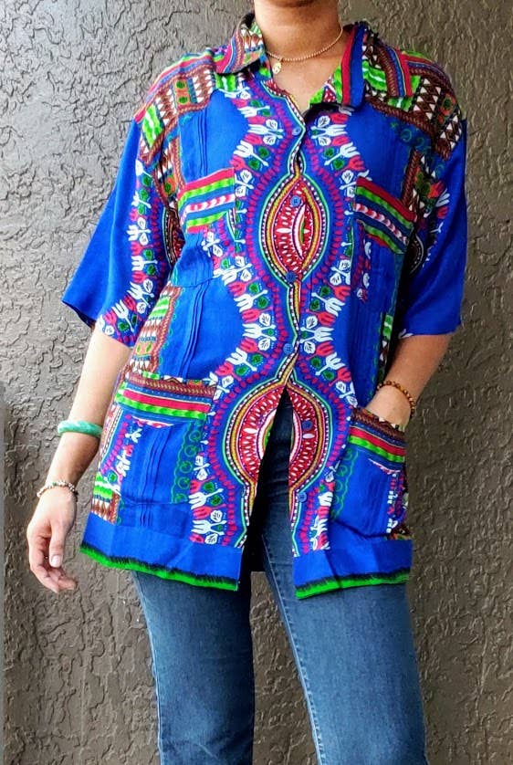 India Batik - Wholesale Button Down Shirt - Unisex - Short Sleeve Dashiki Shirt-AA-3634