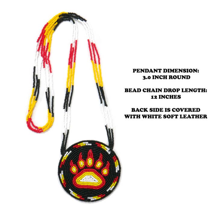 KANGURAH - Wholesale Pendant/charm necklace - Native American Style Beaded Bear Paw medallions (Black)1