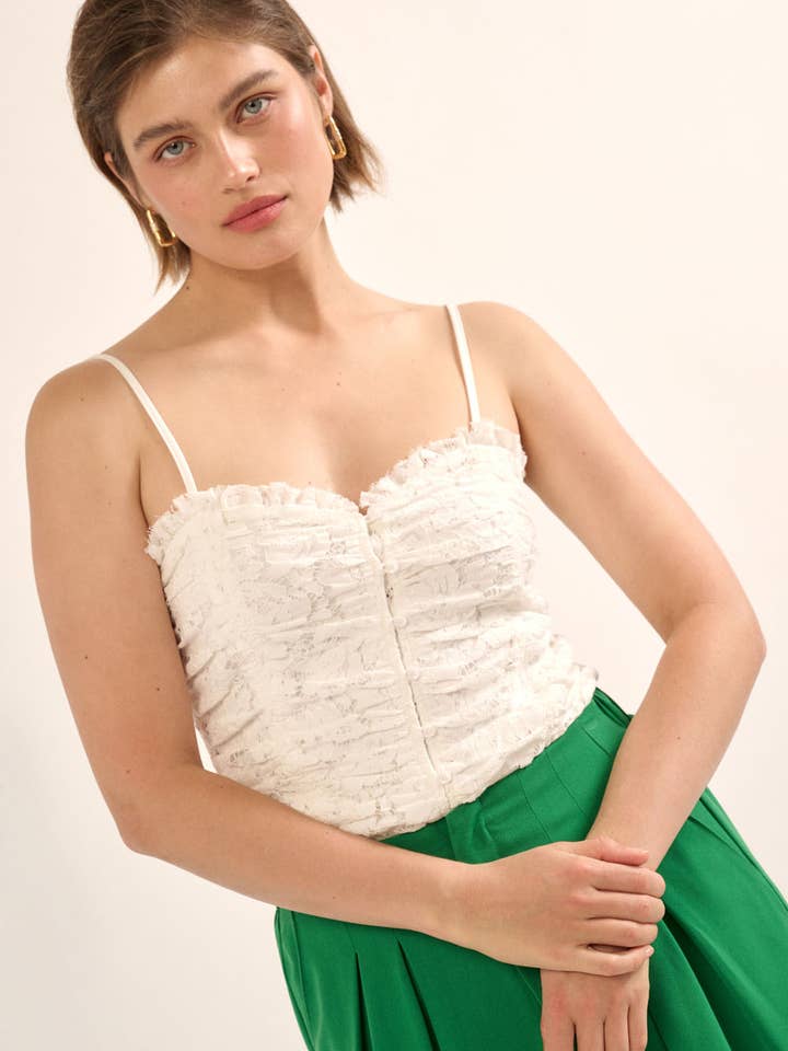 Floral Lace Sweetheart Button Front Cami Bodysuit for wholesale by Promesa USA