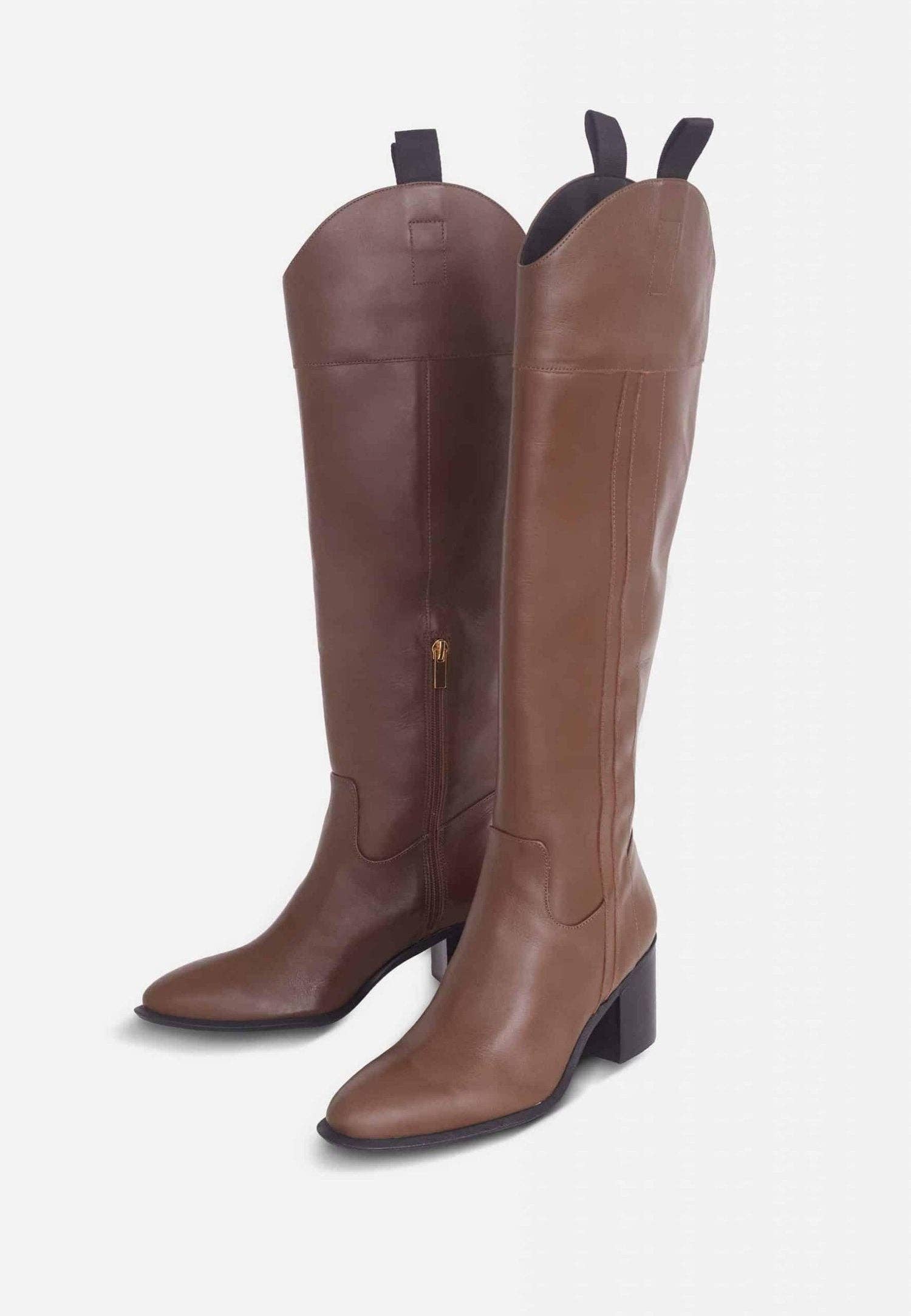 Mangará Atelier - Wholesale Boots - Women's - Brown Calf Leather Knee-High Boots – Women’s Block Heel Riding Boots6