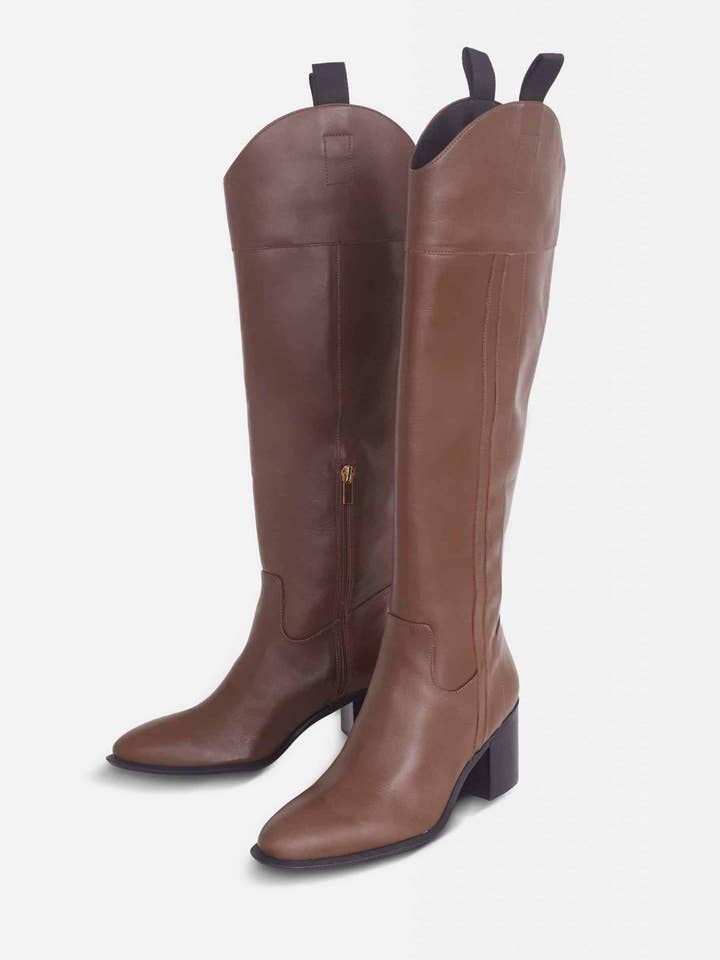 Mangará Atelier - Wholesale Boots - Women's - Brown Calf Leather Knee-High Boots – Women’s Block Heel Riding Boots6