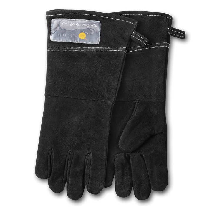Fox Run Brands - Wholesale Oven Mitt/Pot Holder - Outset Leather Grill Gloves, Black, Set of 2, 15"