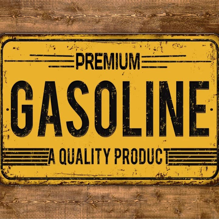 Premium Gasoline Sign Vintage Style for wholesale by Game Time Prints
