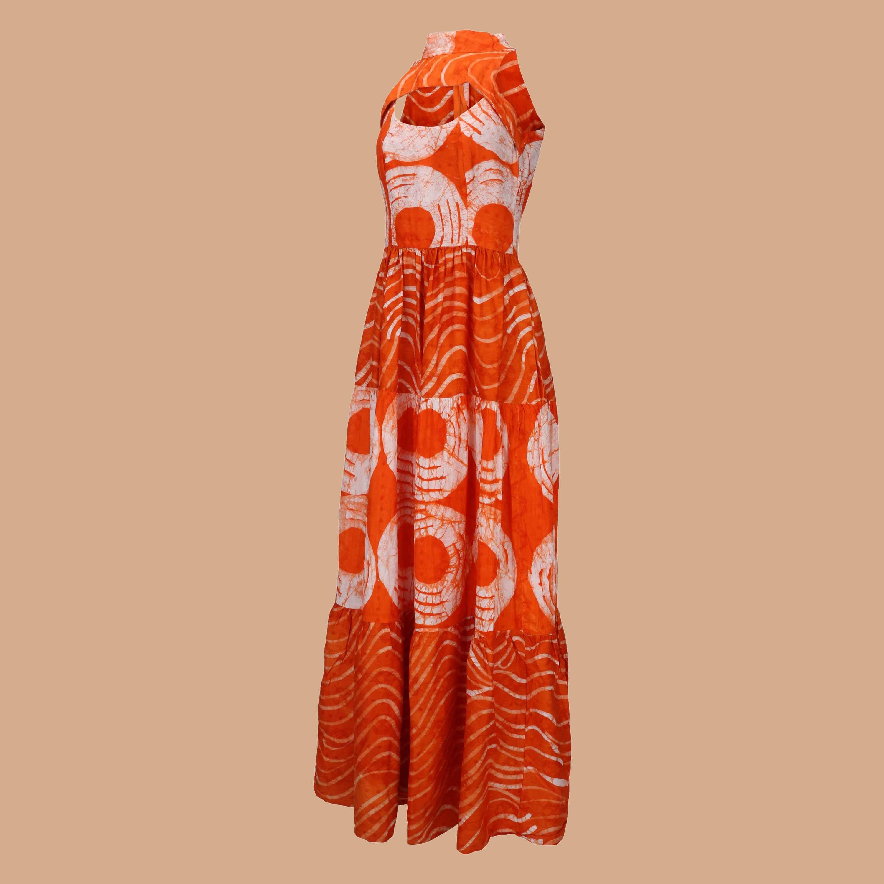 Besida - Wholesale Dress - Women's - Mafarki African Print Hand Dyed Orange Maxi Dress3