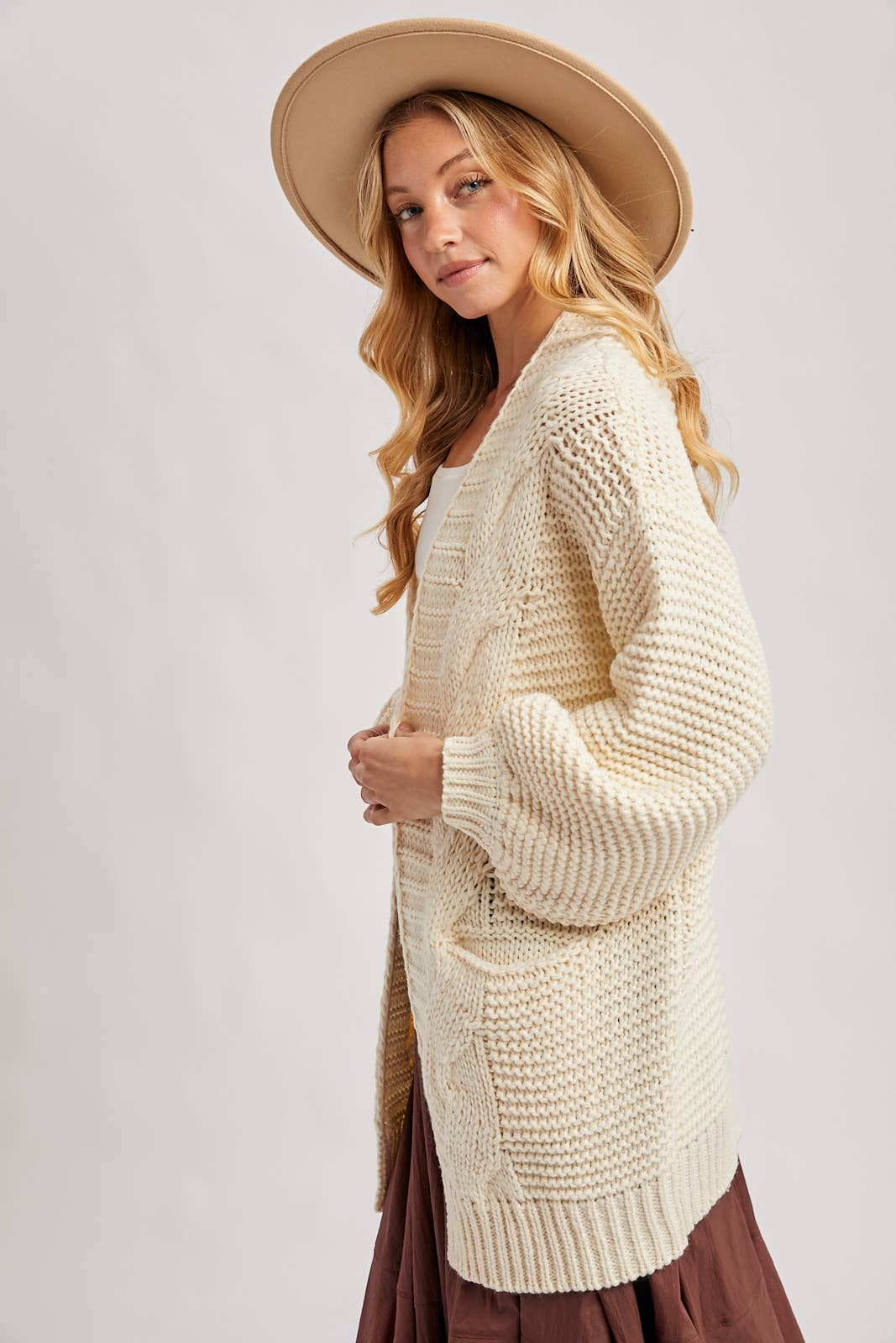 Bluivy - Vente Cardigan – femme - CARDIGAN À MANCHE LANTERNE À CÂBLE3