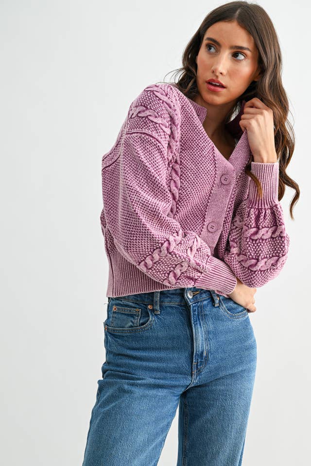 Camellia - Wholesale Cardigan - Women's - CW10019E WASHED BLENDED BROWN CABLE KNIT CARDIGAN29