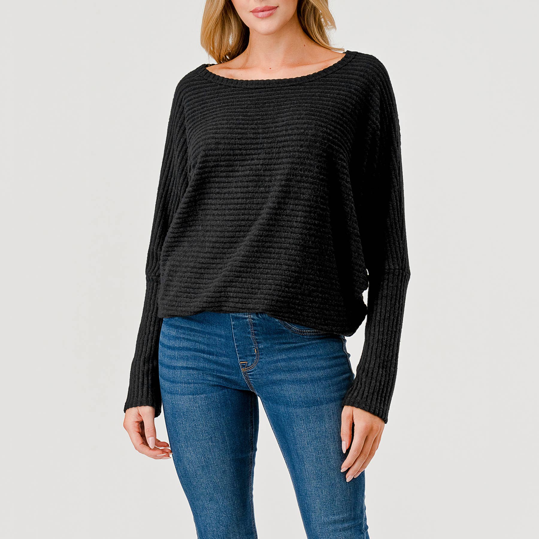 Heimious - Wholesale Knit Top - Women's - Long Dolman Sleeve Wide Rib Brushed Knit Top, T7973