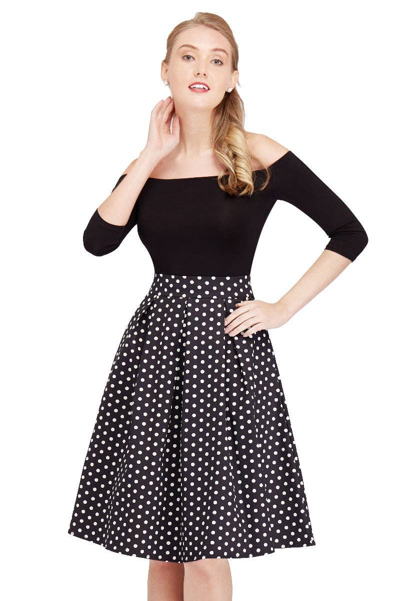 Dolly & Dotty - Wholesale Skirt - Women's - Rochelle High Waist Full Circle Polka Dot Skirt in Black2