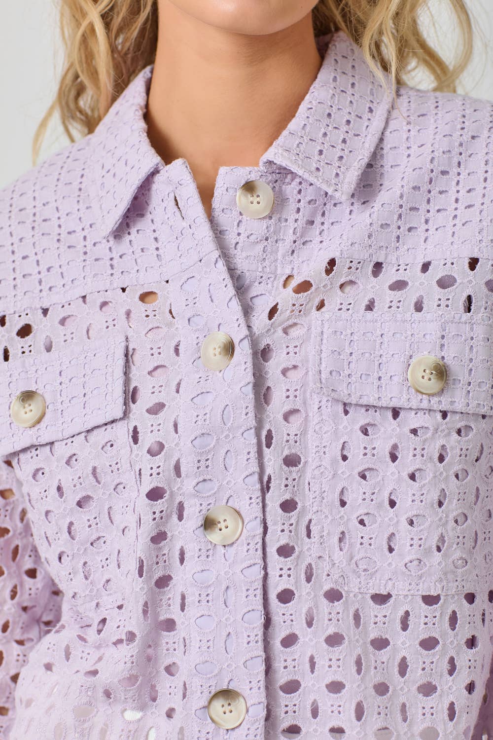 Mystree - Wholesale Jacket - Women's - 61096 Button Down Mixed Eyelet Jacket 23