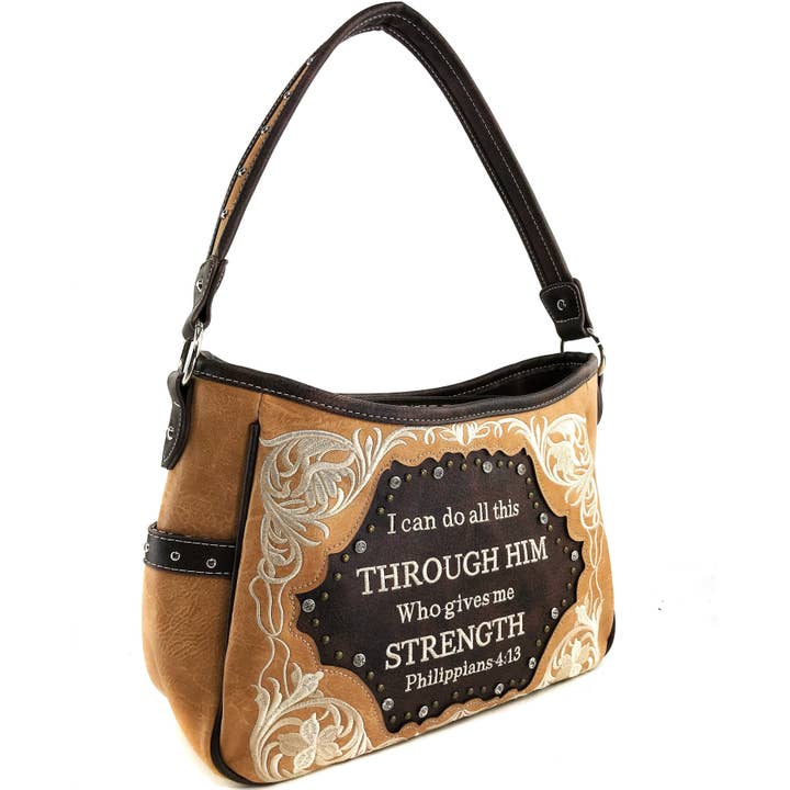 Lunar Deer - Vendita all'ingrosso Tracolla - Donna - Bible Verse Philippians 4:13 Borsa Hobo con ricamo16
