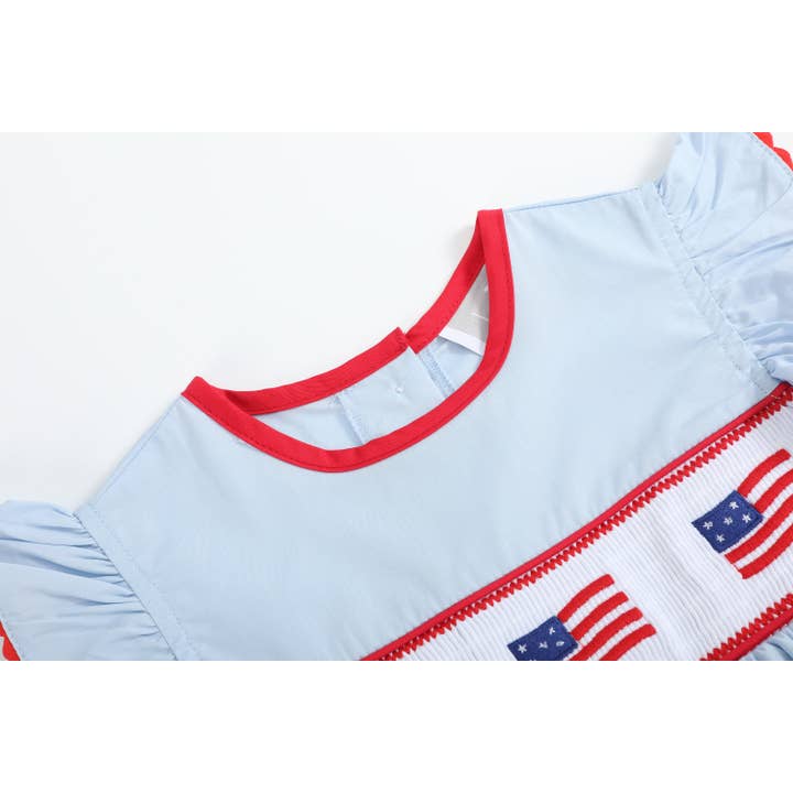 Lil Cactus - Wholesale Dress - Kids - Light Blue USA Flag Smocked Dress