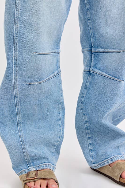 Light Denim 19641BR-LT-Mid Waisted Five Pocket Barrel Jeans for wholesale on Faire5
