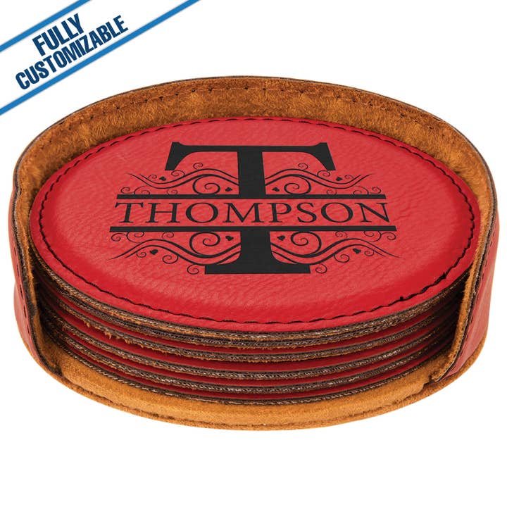 GiftWorksPlus - Wholesale Coasters - Engraved Leatherette Round Coasters - Fully Customizable27