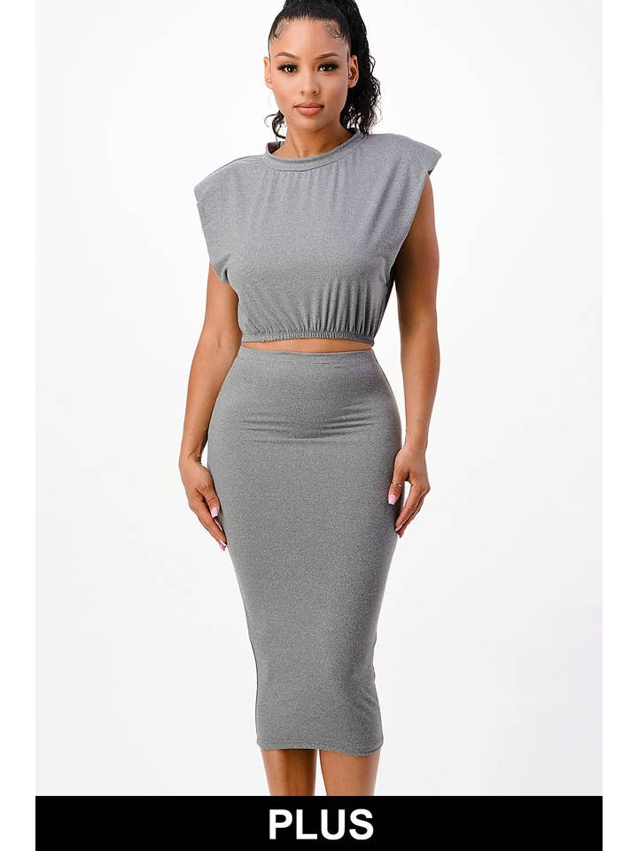 SJL Apparel - Wholesale Top & Skirt Set - Women's - PLUS SIZE V-NECK T SHIRTS AND BIKER SHORT SET