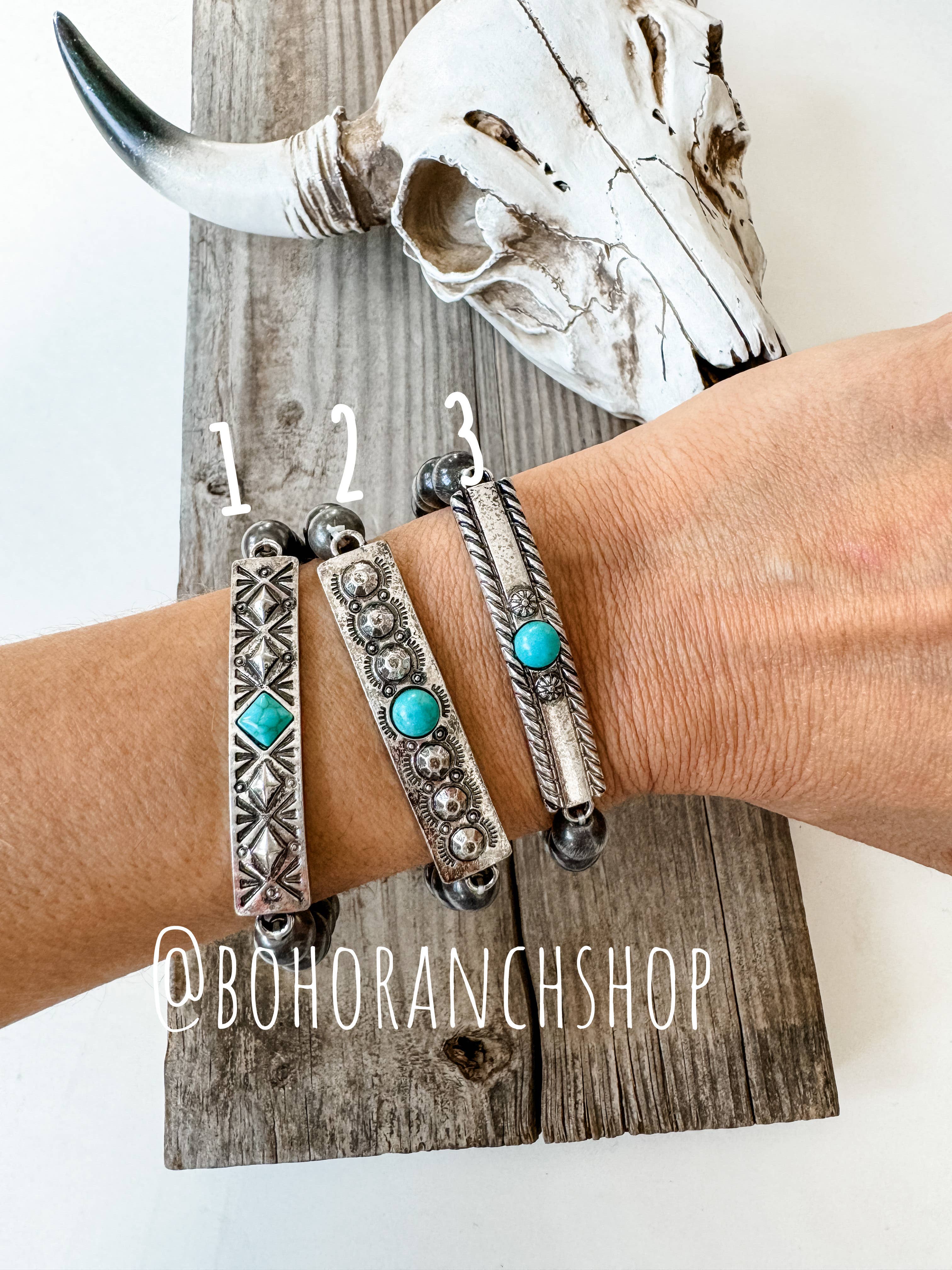 Boho Ranch Shop - Wholesale Beaded Bracelet - Aztec Boho Western Concho Stretch Bracelet0