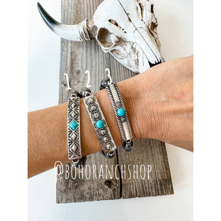 Boho Ranch Shop - Wholesale Beaded Bracelet - Aztec Boho Western Concho Stretch Bracelet