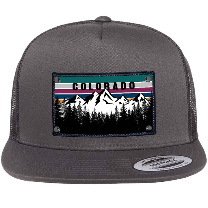 Stryder Gear - Wholesale Trucker Hat - Unisex - Colorado Mountain Sunset Green and Purple on P6006-CHR Hat