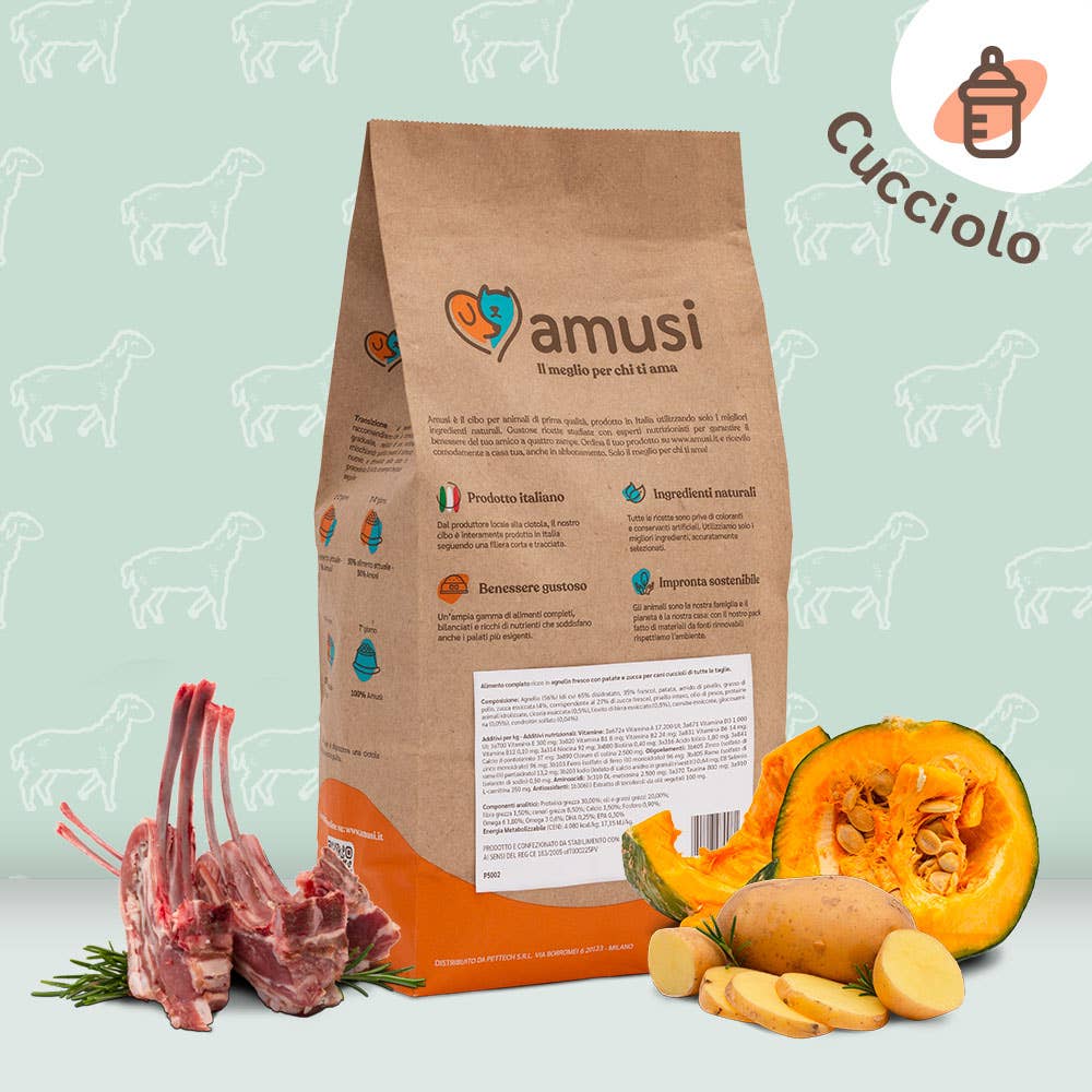 Pettech S.r.l. – Großhandel Tiernahrung – Hund – Frisches Lamm mit Kartoffeln und Kürbis für Welpen 3 kg1