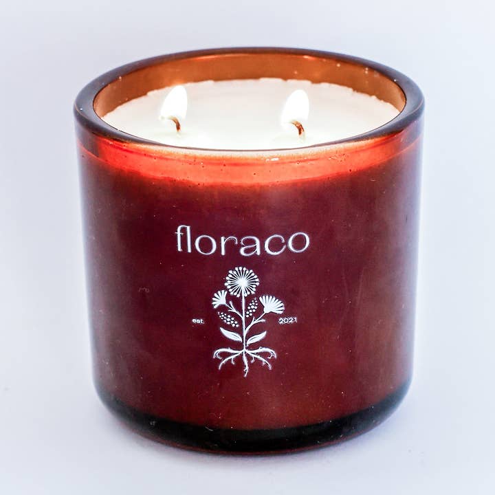 NEW Magnolia Mint Amber Glass Candle: Wild Mint, Orange Blossom, Eucalyptus, Lemon, Mint + Tomato Leaf Scented for wholesale by Floraco