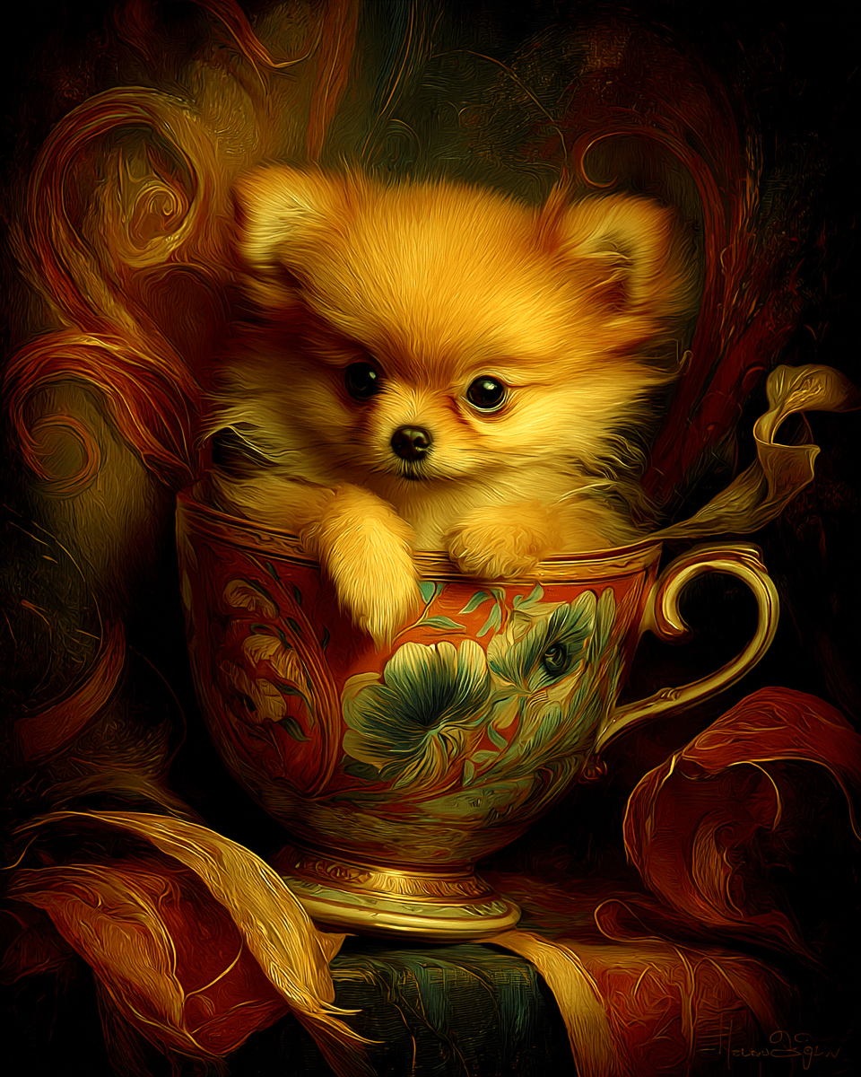 Mowbi - Wholesale Art Print - Cute Pomeranian Puppy - Pup in a Cup - Art Print - 8"x10" Artwork0