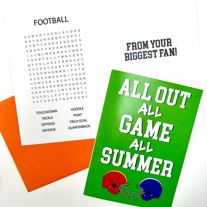 ALL OUT ALL GAME ALL SUMMER (Football) Greeting Card for wholesale by Sunny Marshmallow