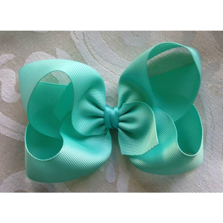 Solid 5 Inch Aqua Blue Grosgrain Ribbon Hair Bow for Girls for wholesale by Annabelles Designs