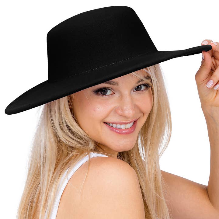 Cap Zone - Wholesale Boater Hat - Unisex - Solid Rancher Flat Top Wide Felt Boater Hat12