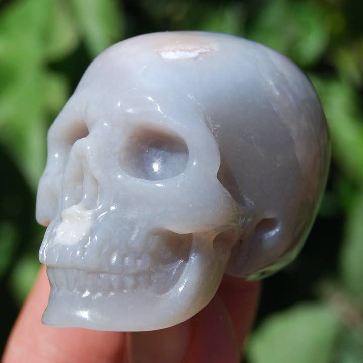 2in Agate Carved Crystal Skull, Realistic Carving for wholesale by Caspar Curiosities