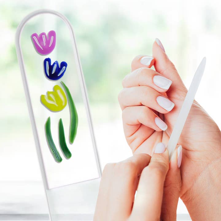 Tulip Trio Spring Flowers Hand Painted Crystal Nail File for wholesale by Classy Nail Files