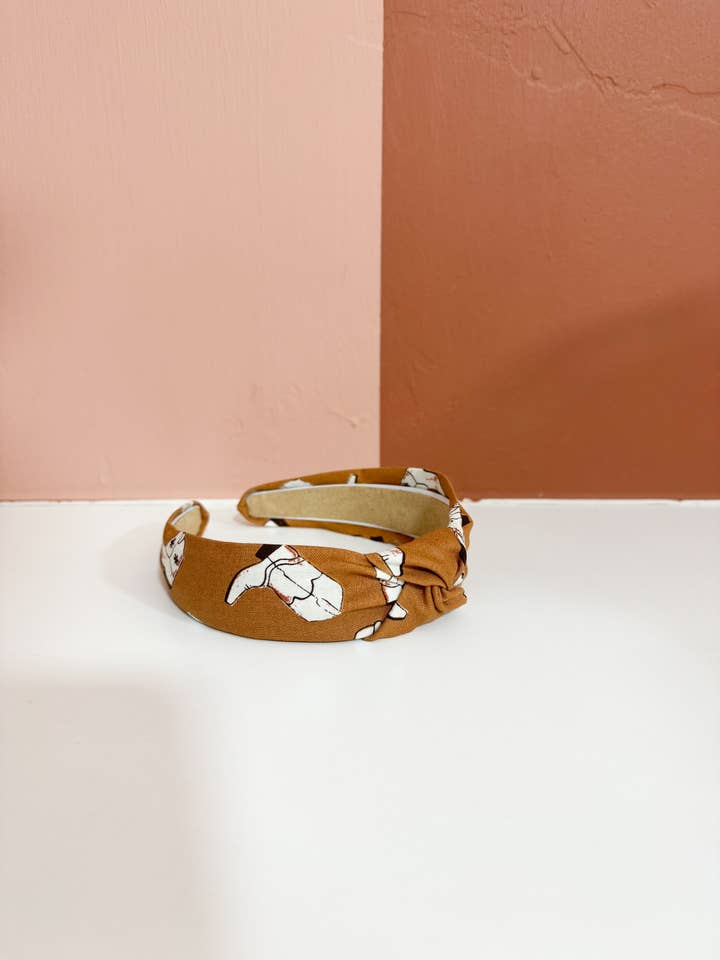 Brown Cowboy Boots Top Knot Headband for wholesale by Little Sunshines Bow & Co