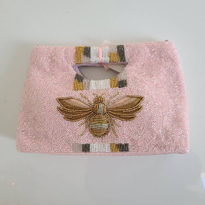Cartera de mano recortada con rayas rosas y abeja para venta al por mayor de Tiana Designs
