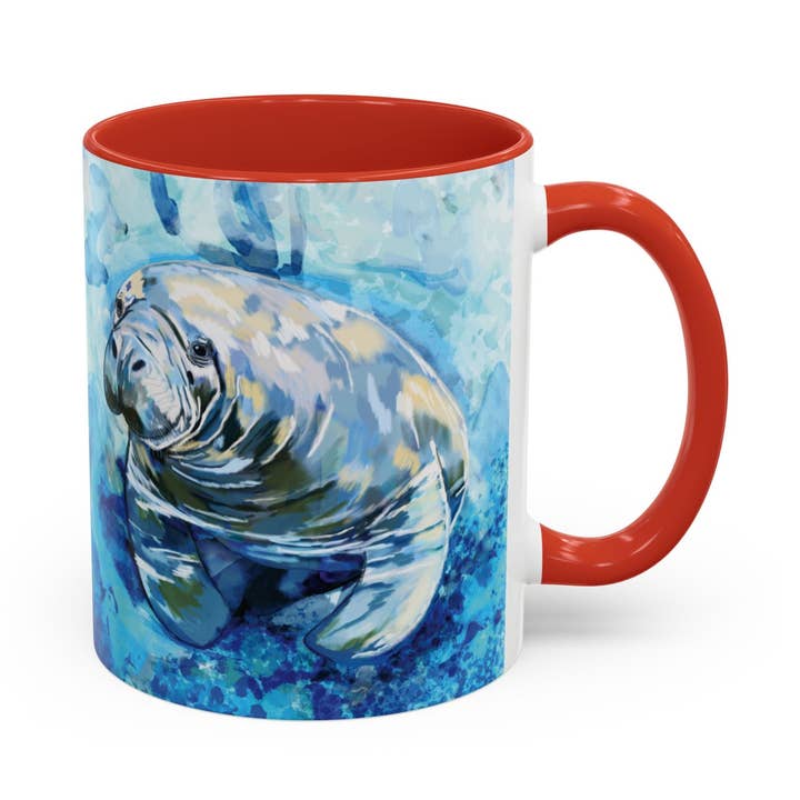 Verspielter Manatee Keramikbecher in zwei Tönen - 11 oz & 15 oz für den Großhandel von Blue Cava