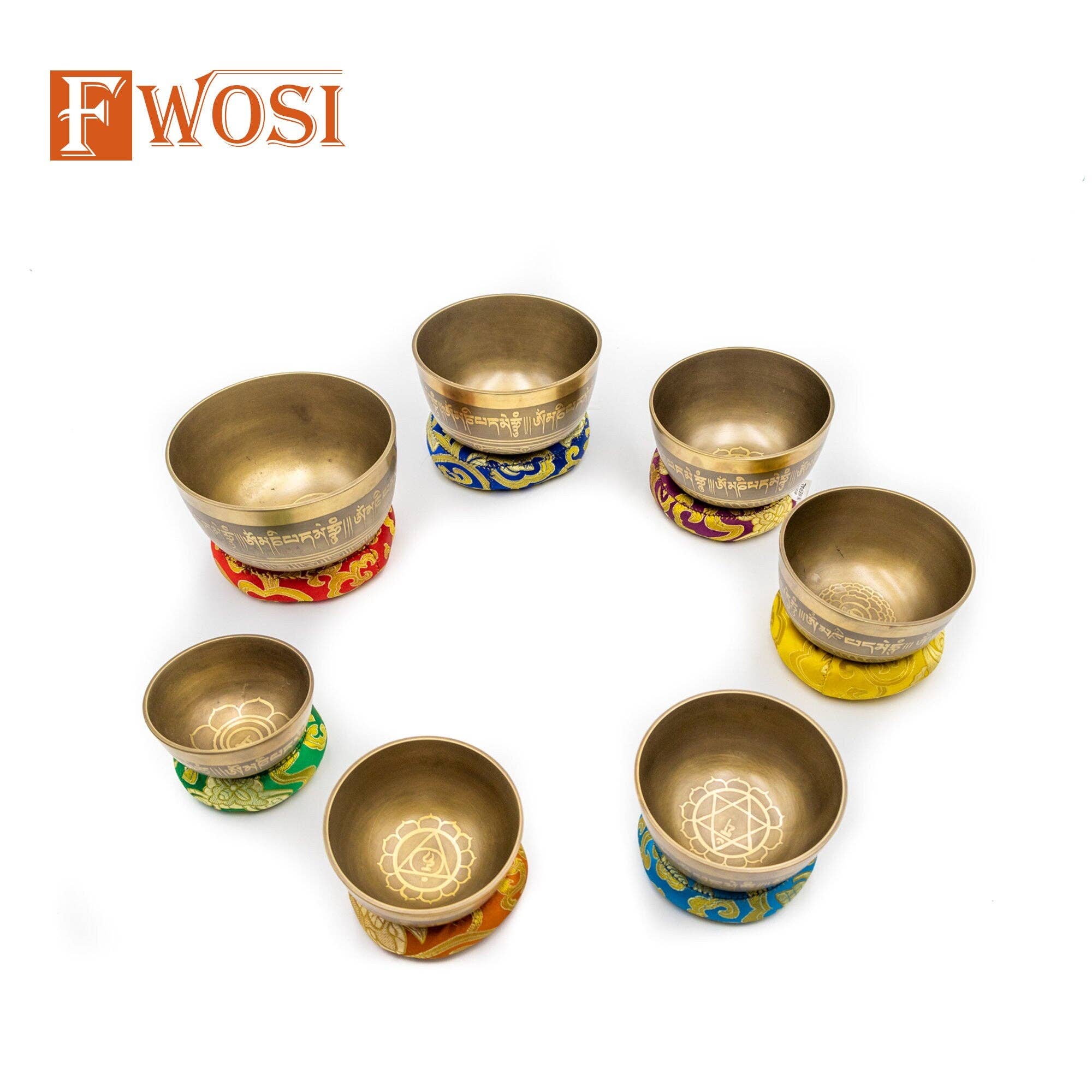 Fwosi - Wholesale Meditation Supplies - 7 Tibetan Singing Bowl Meditation Set with Carry Case, Mallet, Striker, Cushion | Antique Instruments for Yoga, Chakra Healing4