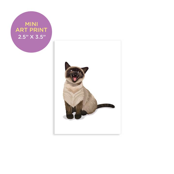 Funny Meowing Siamese Cat Mini Art Print for wholesale by Grey Street Paper