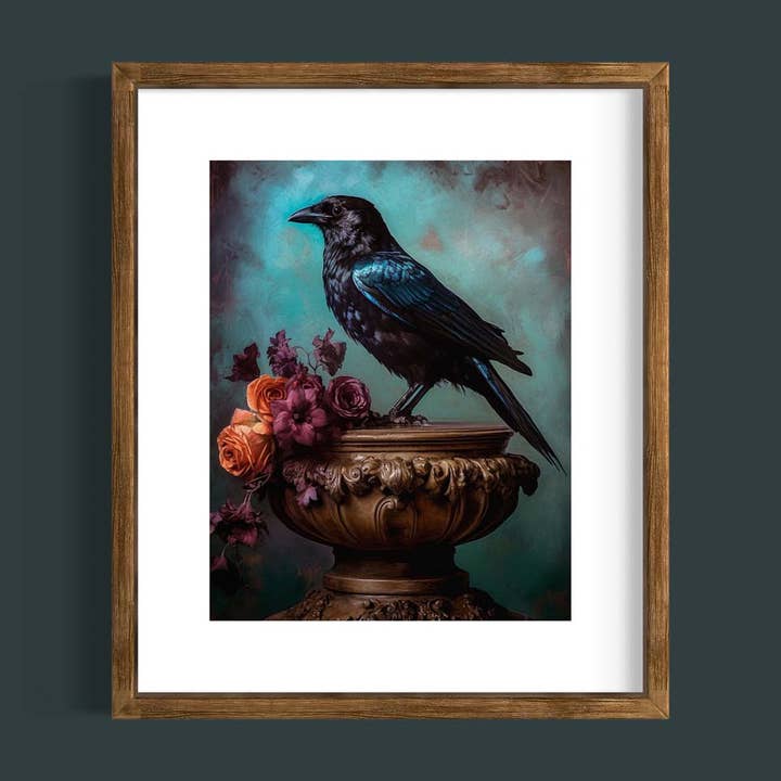Salty Alyce - Wholesale Art Print - Black Raven and Moody Flowers Wall Art RA481