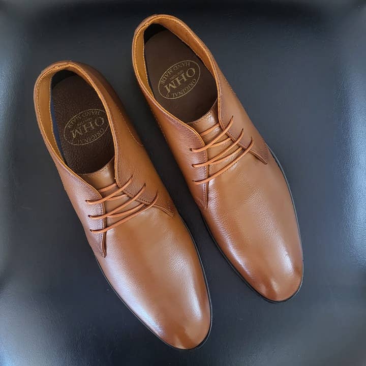 Tan OHM New York Natural Grained Leather Ankle Boots for wholesale on Faire