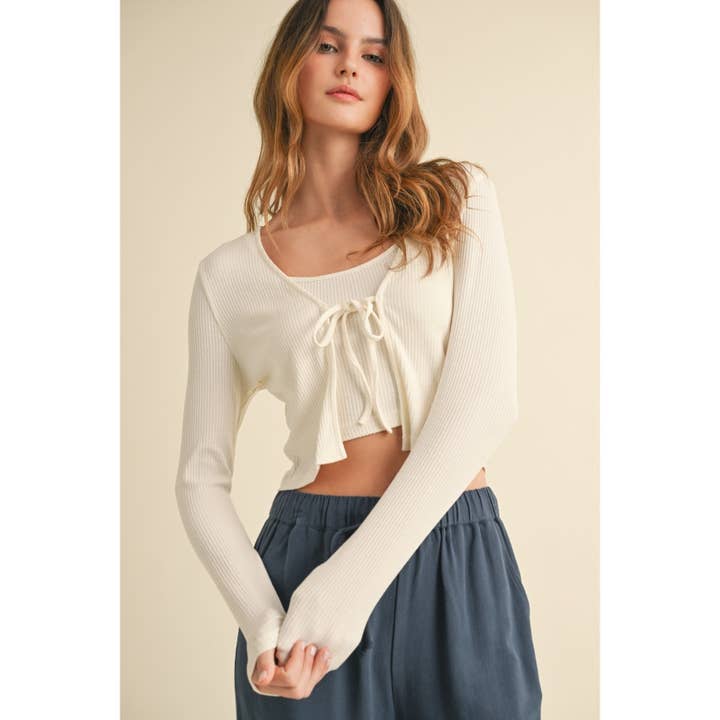 RIBBED KNIT CARDIGAN AND TANK TOP SET for wholesale by IVE