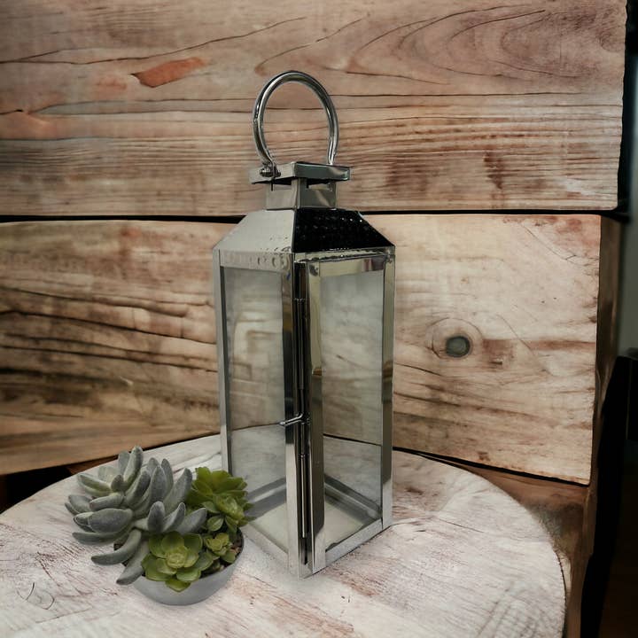 Wilco Home - Wholesale Lantern - Summer Garden Candle Lantern-Polished Nickel Finish 3