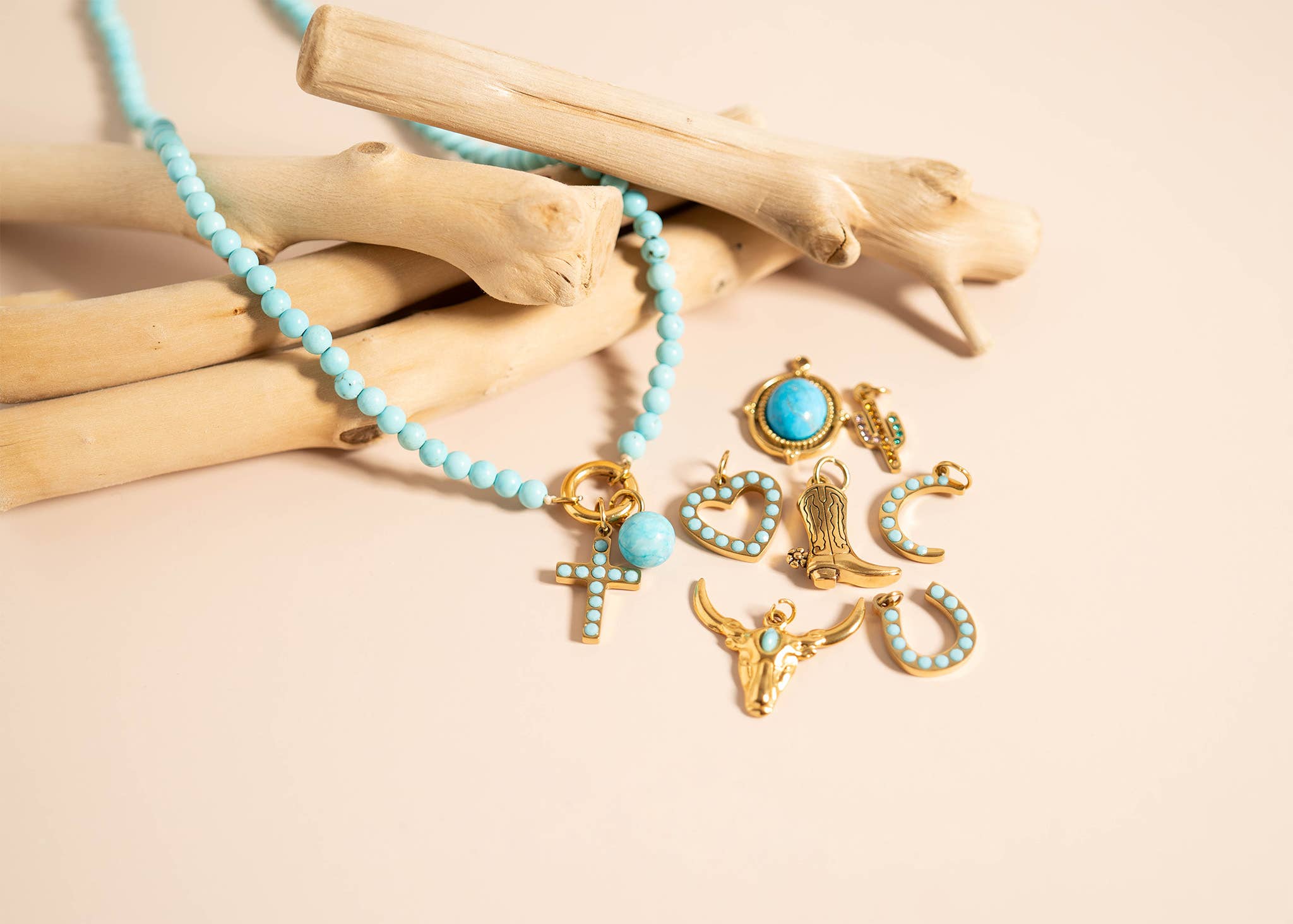 WJW - Wholesale Individuele bedel/hanger - 18K Goud PVD Roestvrij Staal Turkoois Steen Hoefijzer Bedel9