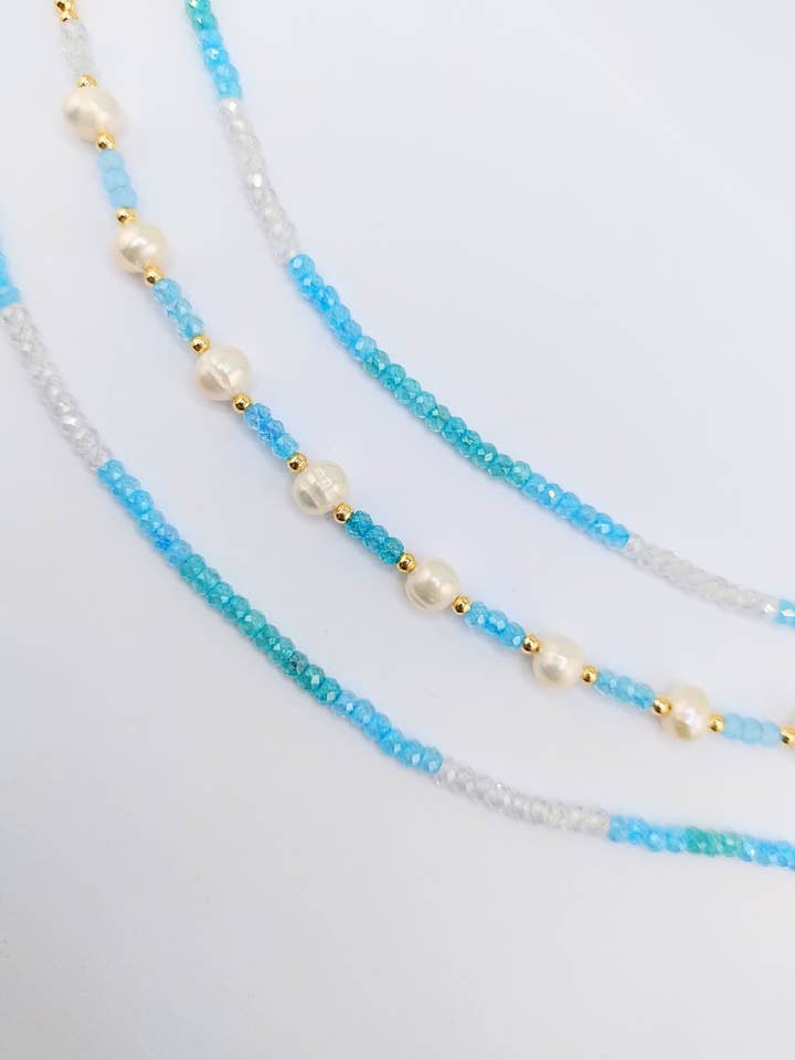 Miz Casa & Co Crystal Beaded Bracelet Stack Light Blue Multi Pearl for wholesale by Izoa pty ltd