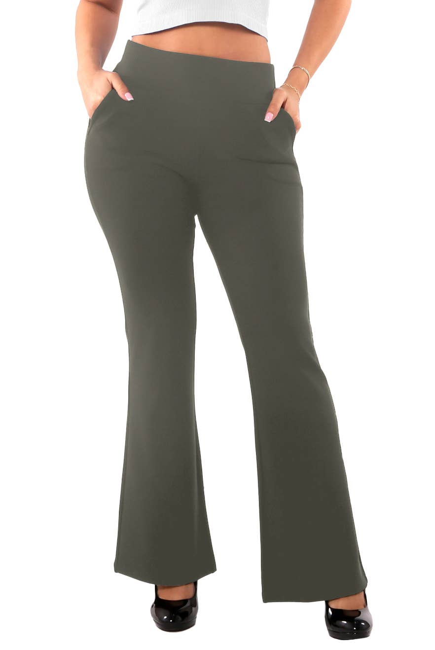 REDFINCH APPAREL INC - Wholesale Pants - Women's - Womens Tummy Control Butt Sculpting Flare Pants With Pockets4