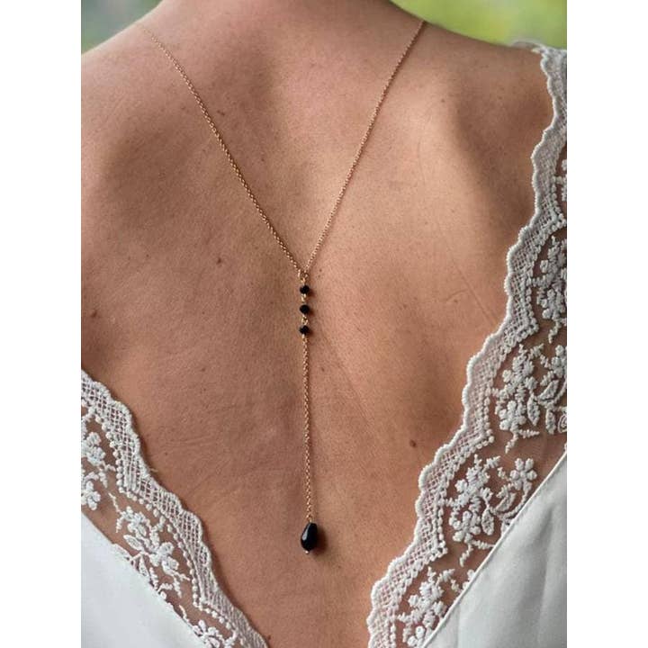 L'atelier du 6 - Wholesale Choker/Collar - Black Pearl Back Necklace - Evening Back Necklace2