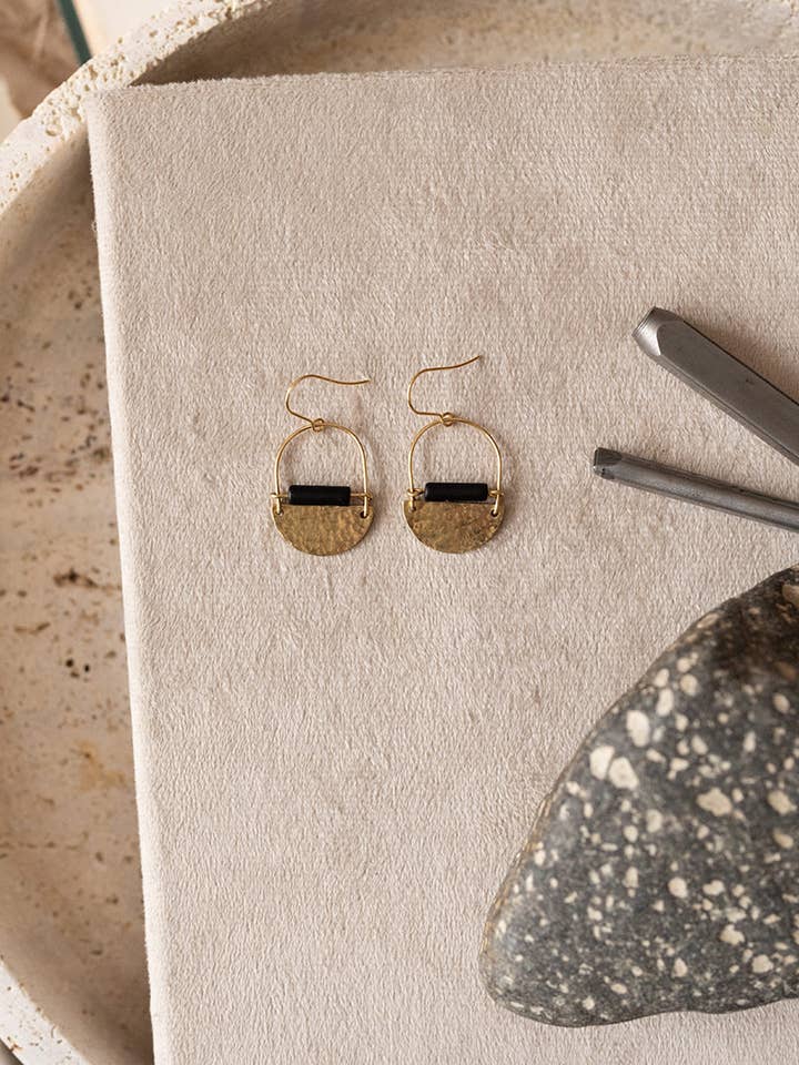 Mini Drop Earrings - Black Tourmaline for wholesale by Found & Feral