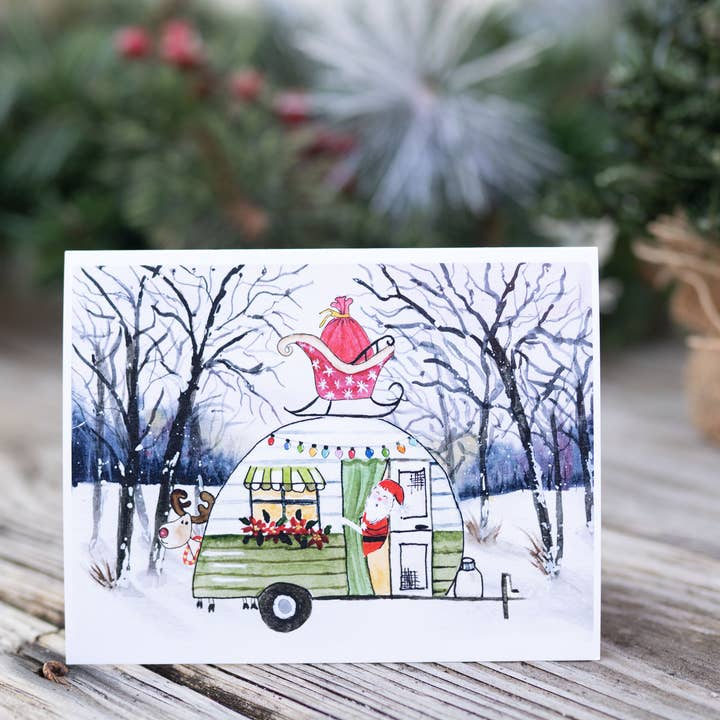 CARTE RV JAMBOREE - Larme verte en forme de traîneau pour la vente par Watercolor Whimsy