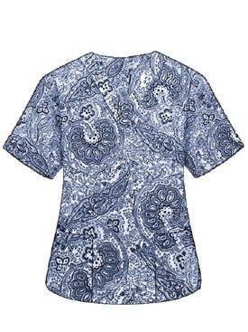 Blue Paisley Print Scrub Set Half Sleeve 4 Pockets for wholesale by Scrubandmore
