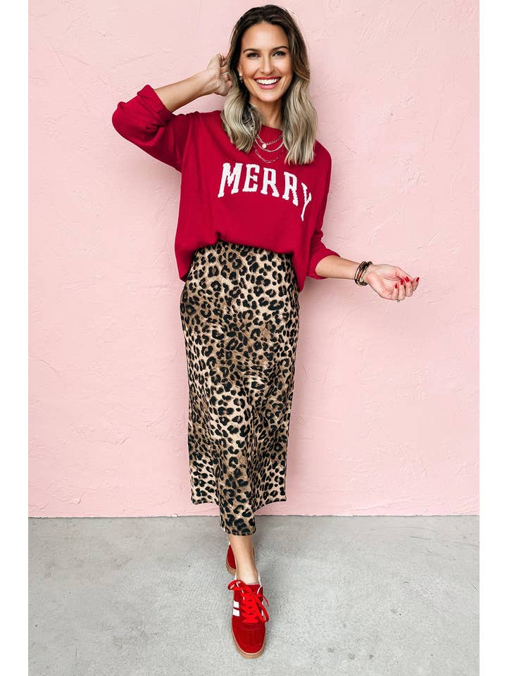 Fiery Red MERRY Christmas Drop Shoulder Baggy Sweater for wholesale on Faire1