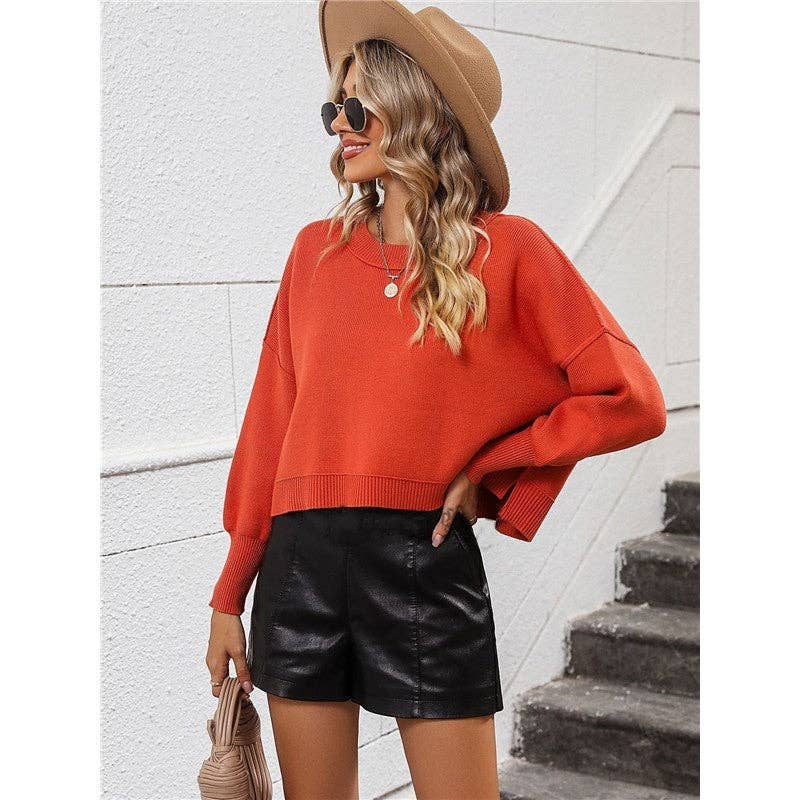 OceanusSwim - Wholesale Knit Sweater - Women's - Solid Color Crewneck Long Sleeves Short Pullover Casual Loose Sweater9