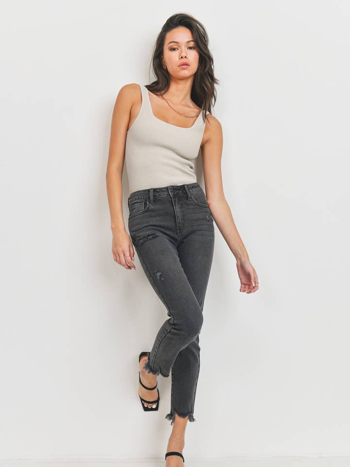 JP138 - WBLK - High Rise Skinny w/ Destructed Hem for wholesale by Just USA Jeans