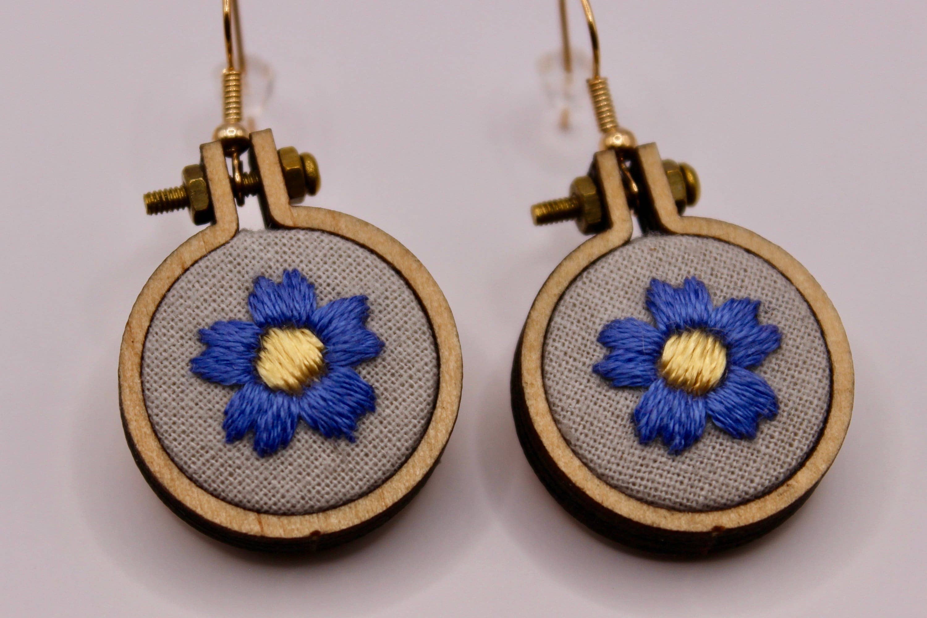 MVA Embroidery - Wholesale Dangle Earrings - Hand Embroidered Blue Floral Earrings3