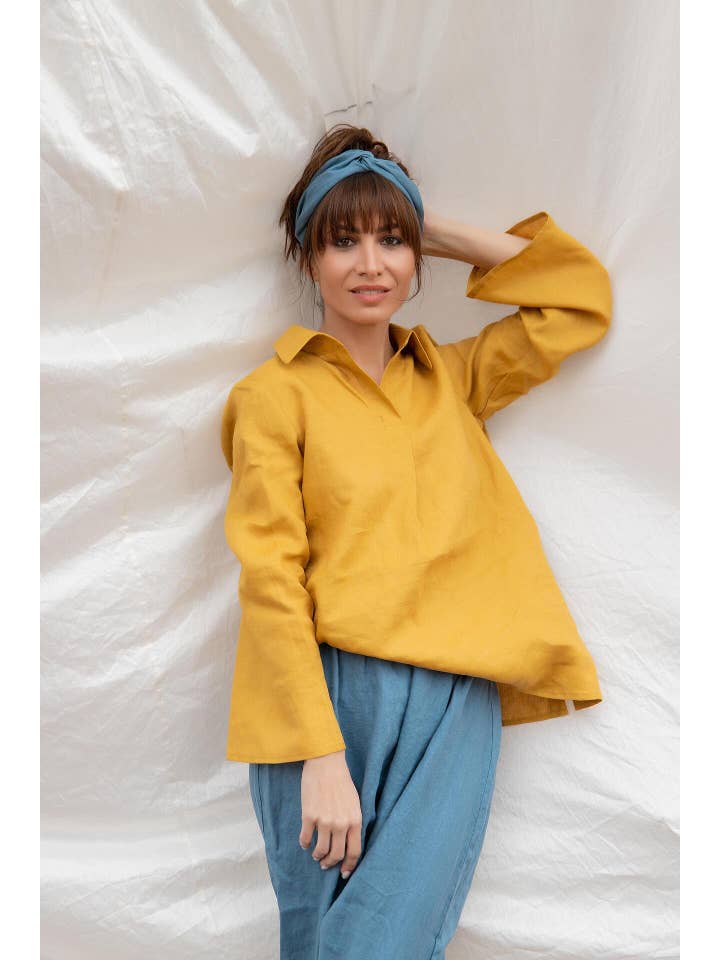 ADEPTT - Wholesale Blouse – Women’s - Linen long-sleeved blouse with pinched back detail: / AMALI8